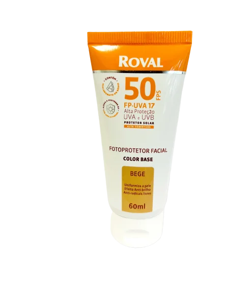 Brazil product data sample: Protetor Facial Roval Beige FPS 50 60ml